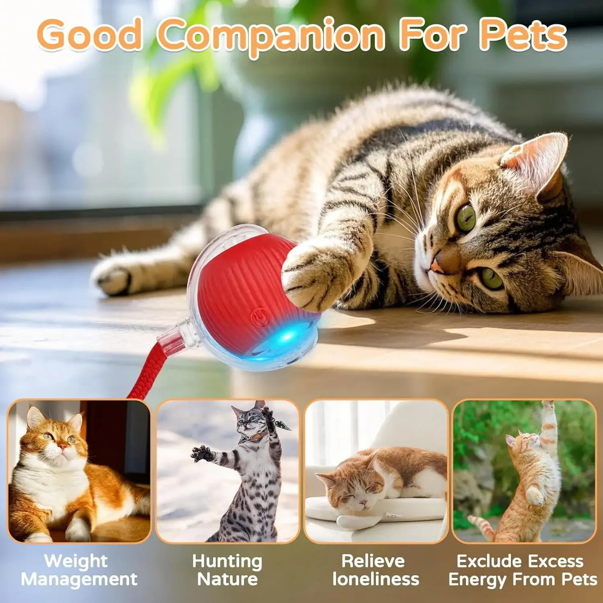 iLMH 1/2 PCS Cat Interactive Ball Toy Automatic Rolling Ball Faux Tail Rechargeable Smart Pet Electric Toy Pet Toy Imitate M…