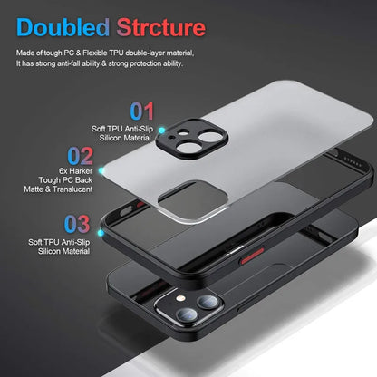 Shockproof Armor Matte Case For iPhone 11 12 13 14 15 16 Pro X XR XS Max 7 8Plus Luxury Silicone Bumper Clear Hard PC Cover…