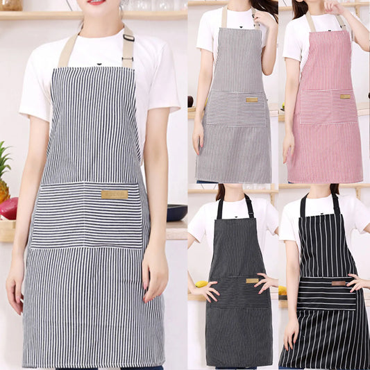 Striped Bib Apron For Men Women Multifunctional Lightweight Lace Up Kitchen Home Cooking Baking Restaurant Work Apron