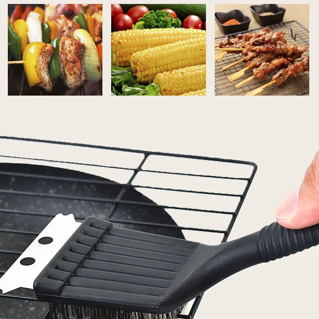 1 pc- Stainless steel wire baking brush, barbecue stove cleaning brush, grill rack cleaning brush, blade, two in one - image…
