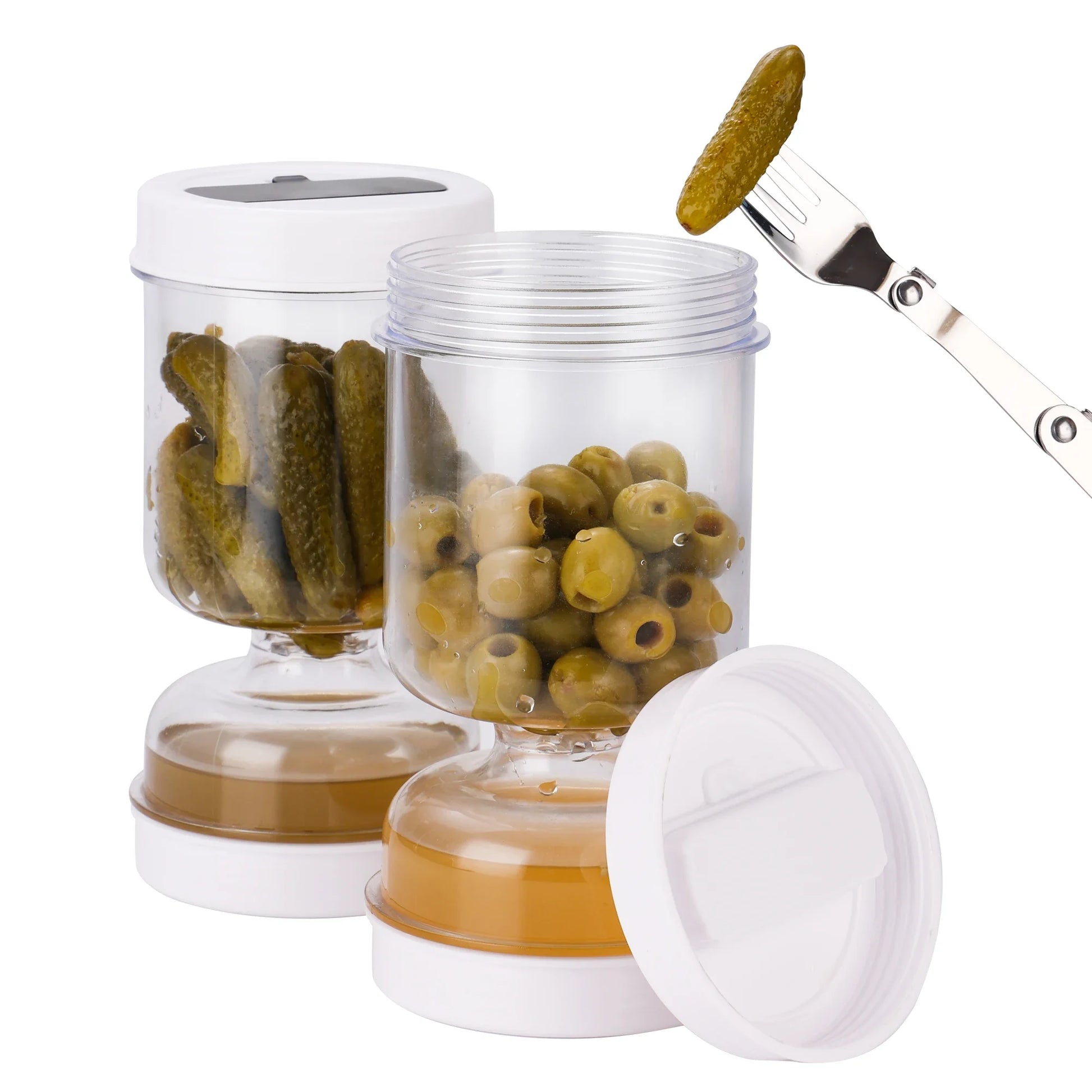 Pickles Jar With Forks Dry and Wet Dispenser Pickle and Olives Hourglass Jar Cucumber Container for Kitchen Juice Separator…