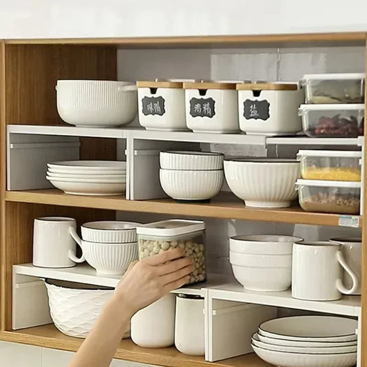 1/2pcs Kitchen Stretchable Cabinet Shelf Cupboard Separated Storage Rack Countertop Organizer Spice Organizer Shelf Save Spa…