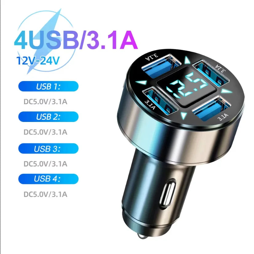 250W PD Car Charger QC3.0 Fast Charge two to Six Port Car Cigarette Lighter Plug Car Charger Flash Charge with Digital Displ…