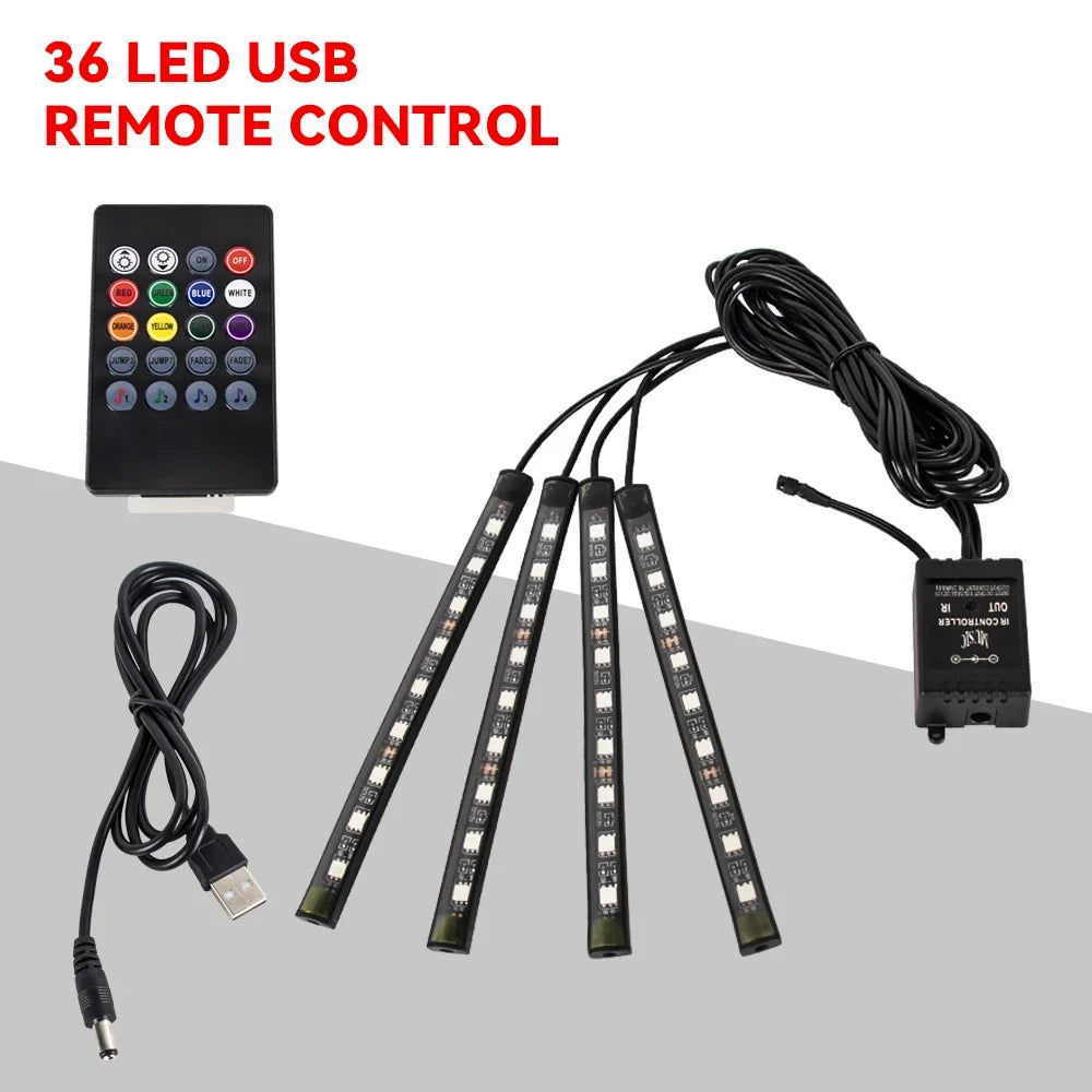Neon 36 48 72 LED Car Interior Ambient Foot Light Wireless Remote Music APP Control Auto RGB Atmosphere Decorative Lamp - im…