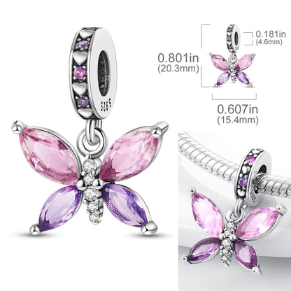 2026 Hot Sale Charms Bead 925 Sterling Silver Pink Butterfly Luminous Firefly Dangle Fit Bangle Bracelet Necklace DIY Jewelr…
