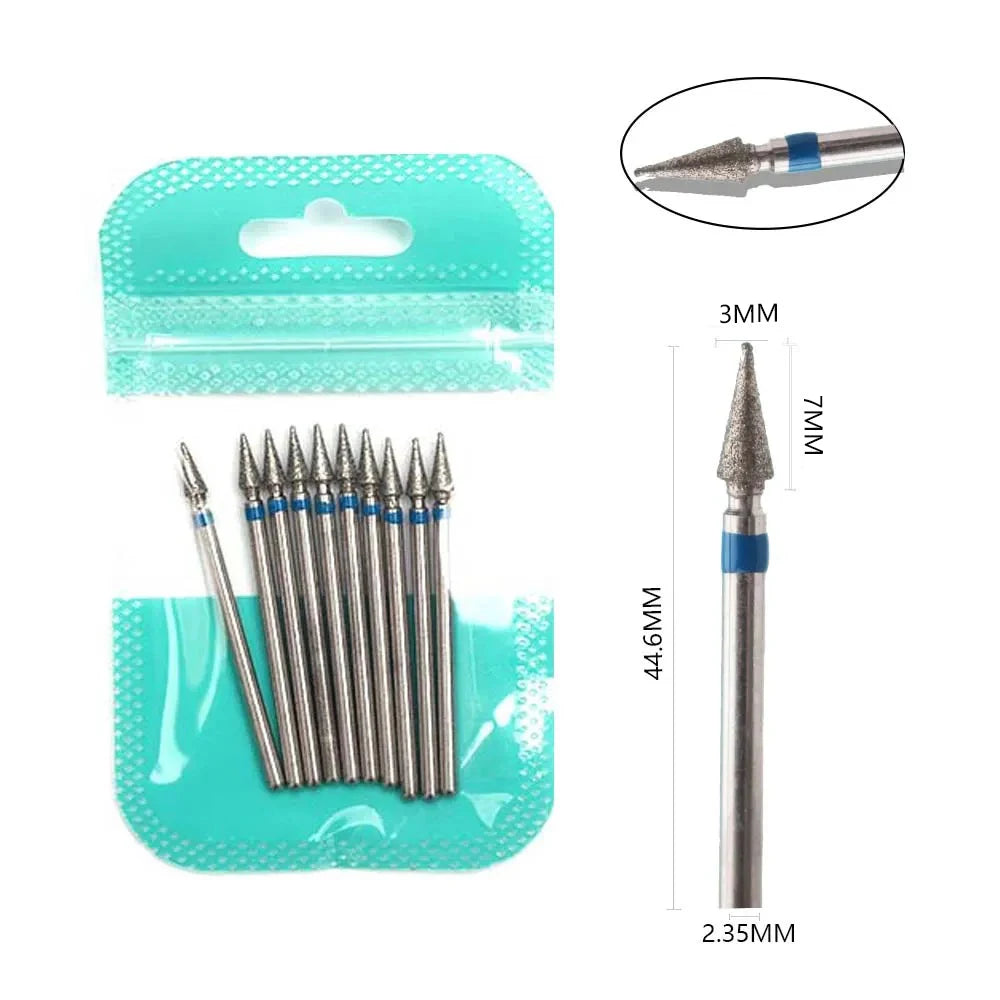 10pcs Diamond Milling Cutter Nail Drill Bits Set For Manicure Accessory Pedicure Eletric Machine Nail Bit Brush Burr Tools -…