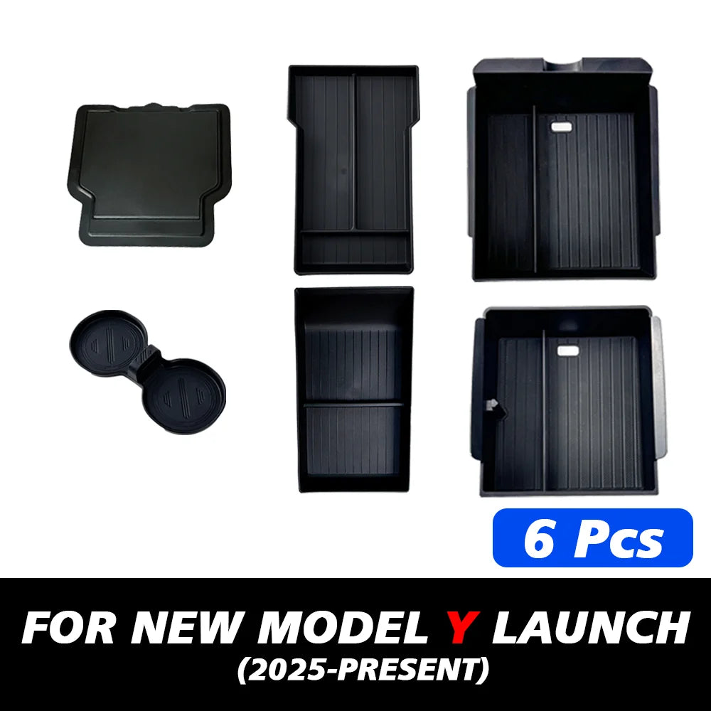 TEKSY 1/2/3/4/6/7/8pcs For Tesla New Model Y 2025 2026 Juniper ABS with Silicone Non-slip Mat Console & Armrest Storage Box…