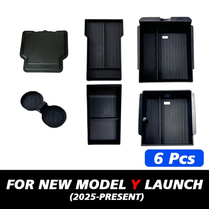 TEKSY 1/2/3/4/6/7/8pcs For Tesla New Model Y 2025 2026 Juniper ABS with Silicone Non-slip Mat Console & Armrest Storage Box…