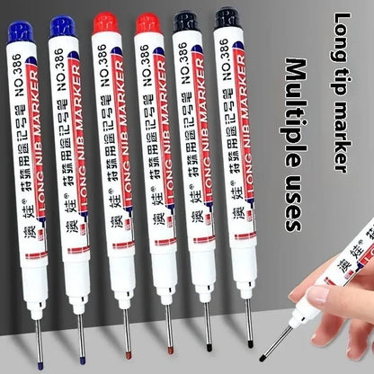 4/12 Pcs Waterproof Long Head Markers Deep Hole Marker Pen for Metal Carpenter Red/Black/Blue/Green Ink Woodworking Tools Ma…