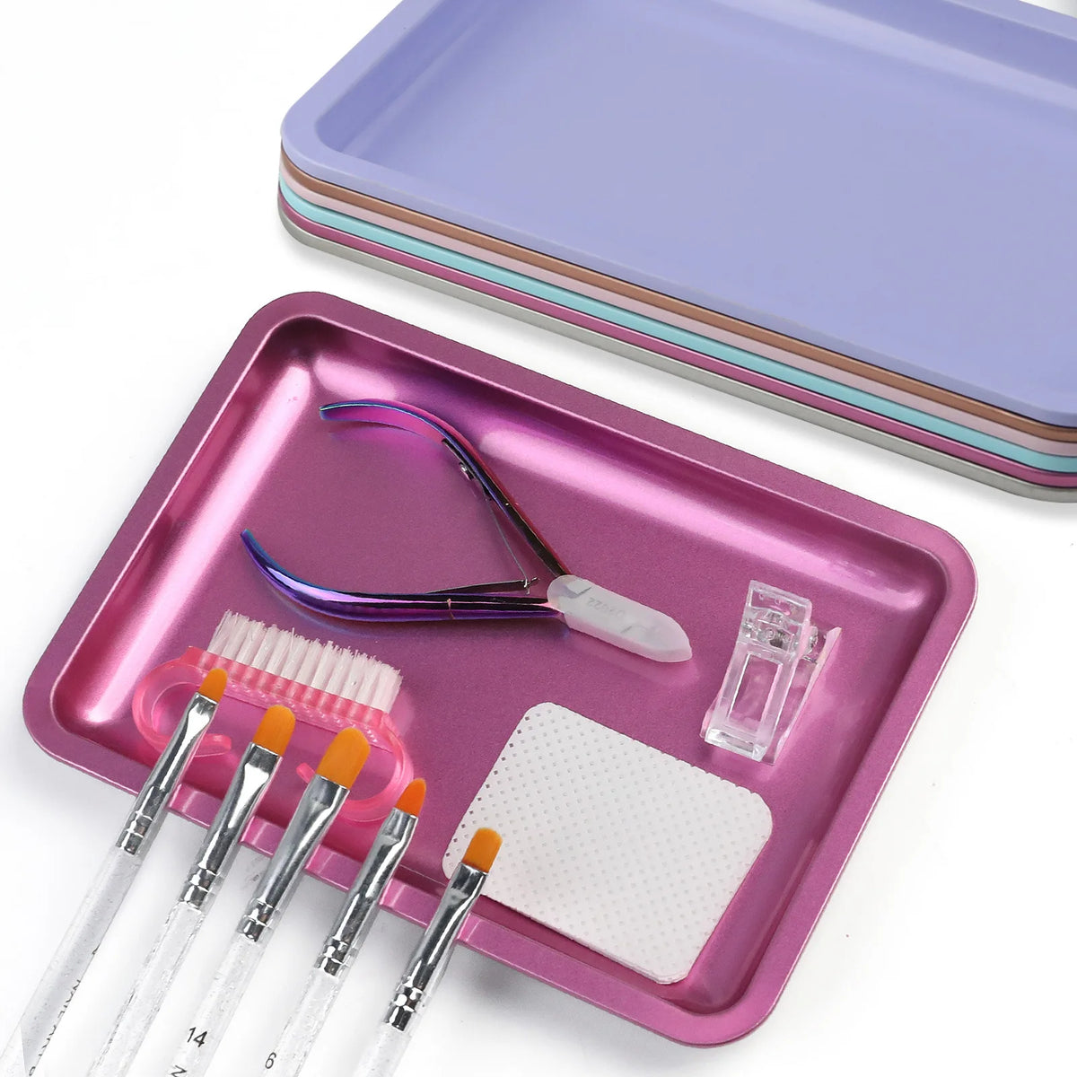 1PC Square Stainless Steel Cosmetic Storage Tray Nail Art Manicure Plate Tweezers Clippers Pens Container False Nails Dish T…