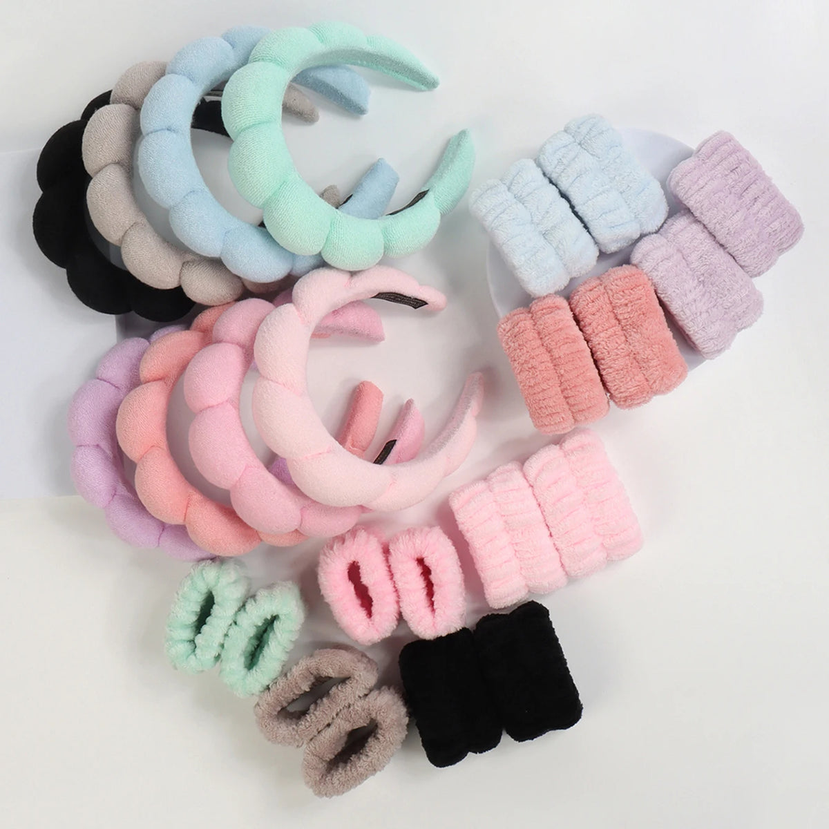 1/3Pcs Fashion Microfiber Washing Wristbands Scrunchies Puffy Headband Spa Bubble Headband for Washing Face Makeup Shower Sk…