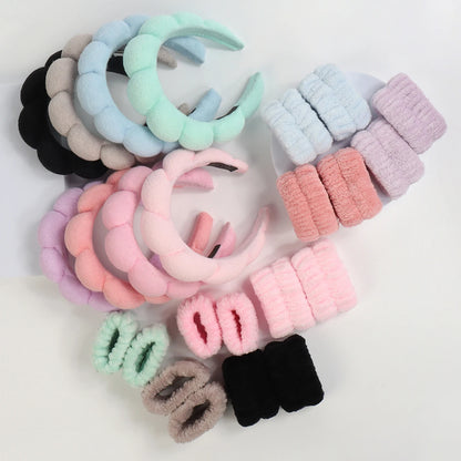 1/3Pcs Fashion Microfiber Washing Wristbands Scrunchies Puffy Headband Spa Bubble Headband for Washing Face Makeup Shower Sk…