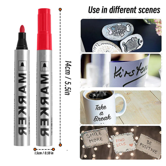 Permanent Paint Marker Pen Waterproof Black Pen for Tyre Oily Markers Quick Drying Signature Pen Stationery Supplies - image…