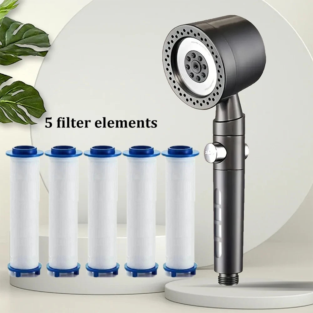New High Pressure Water Saving Filter Shower Head 5 Modes Handheld Shower Head One Button Stop Bathroom Accessories Set - im…