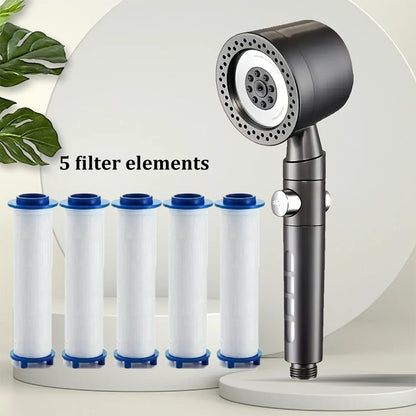New High Pressure Water Saving Filter Shower Head 5 Modes Handheld Shower Head One Button Stop Bathroom Accessories Set - im…