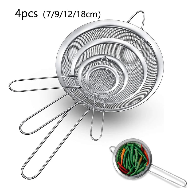 1/3/4Pcs/Set Stainless Steel Wire Fine Mesh Oil Strainer Flour Colander Sieve Sifter Pastry Baking Tools Kitchen Accessories…