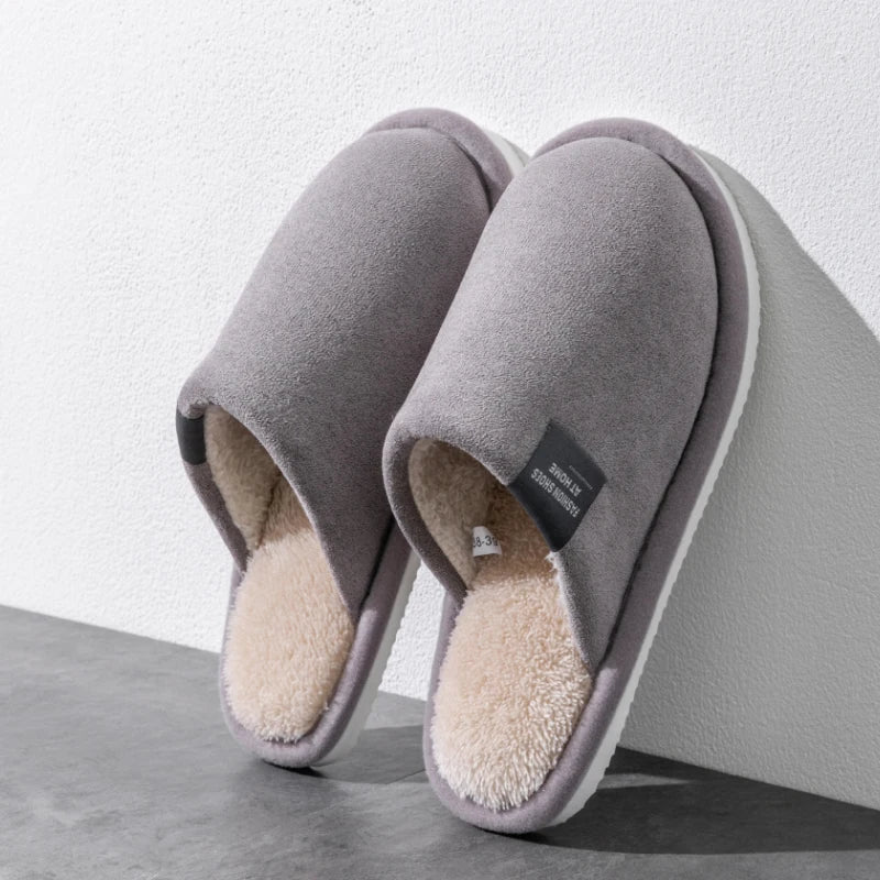 Household Indoor Men's Slippers Autumn and Winter Home Floor for Guests Lightweight Quiet Non-slip Suede Fabric Couple's Sho…