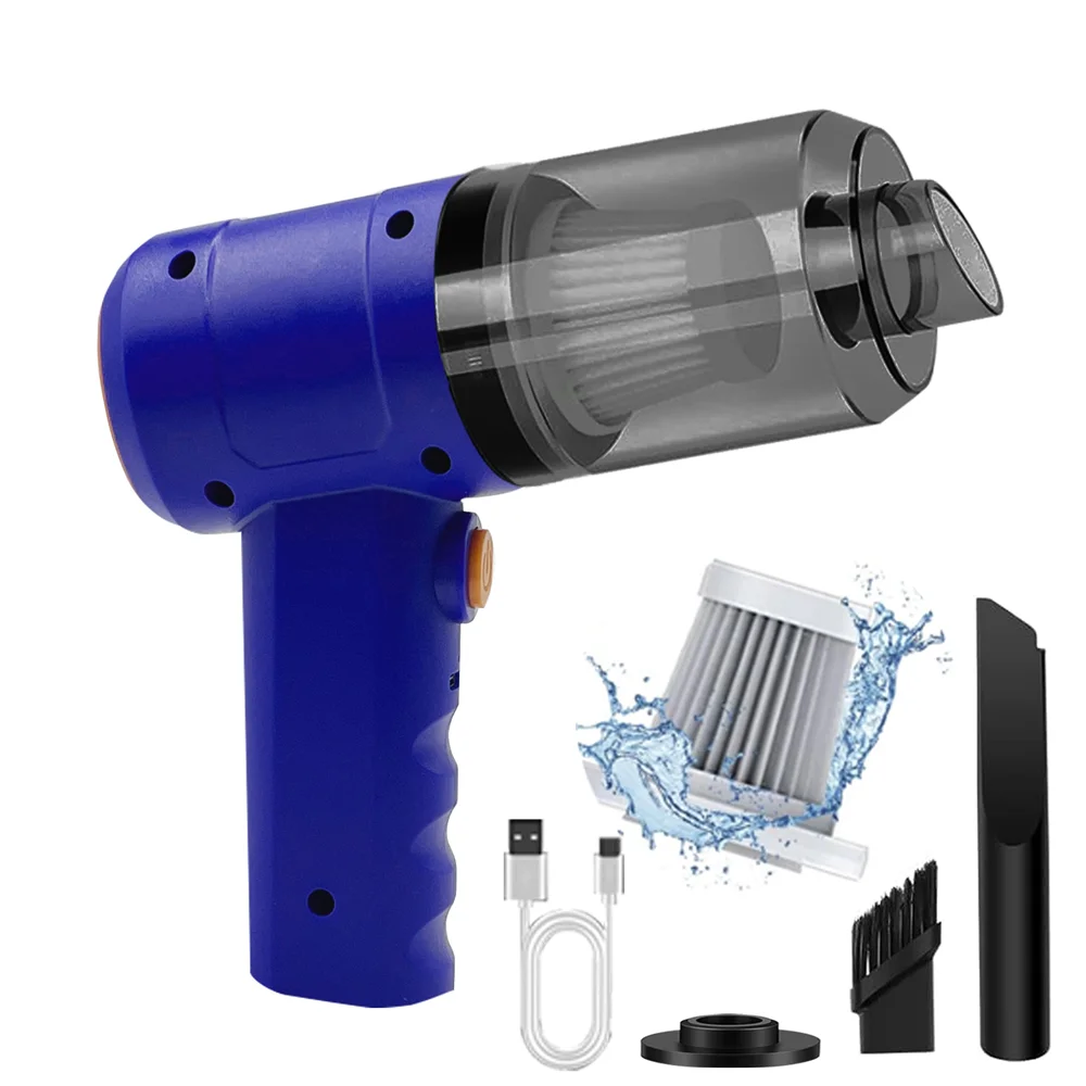 Handheld Vacuum Cordless High Power 15000PA Compressed Air Dust Collector Mini Portable Car Vacuum Cleaner Hairdryer - image…
