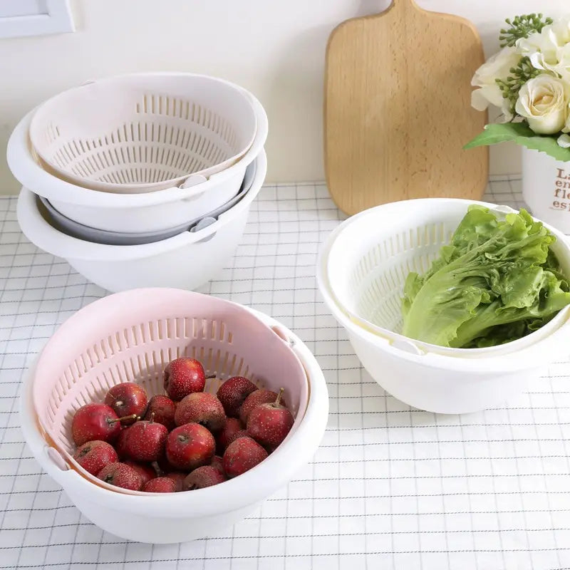 Kitchen Fruit Tray Removable Double Layer Fruit And Vegetable Basin Draining Basket Creative Household Rotating Washing Bask…