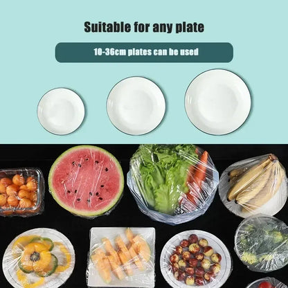 100PCS Food Covers Colorful Disposable Fridge Fresh Keep Bag Kitchen Transparent Cling Film Cover Fruit Food Freshness Seal…