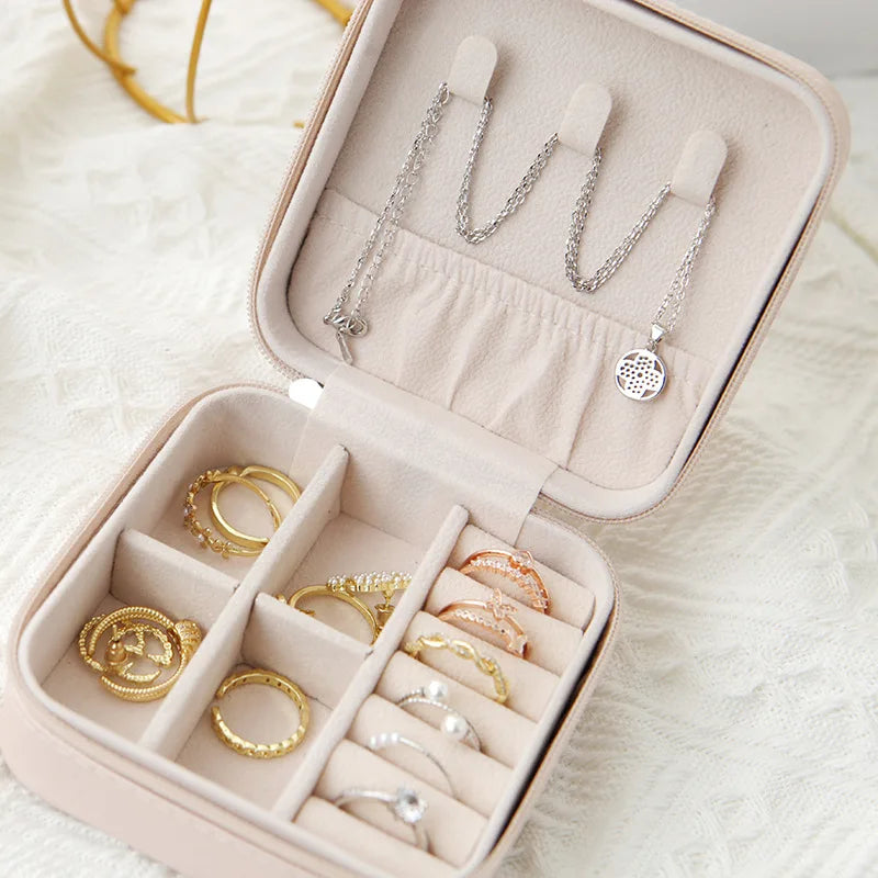 1pcs Single Layer Storage Box Ladies Travel Leather Jewelry Box Classic Black Pure White Fashion Pink Storage Box - image 3
