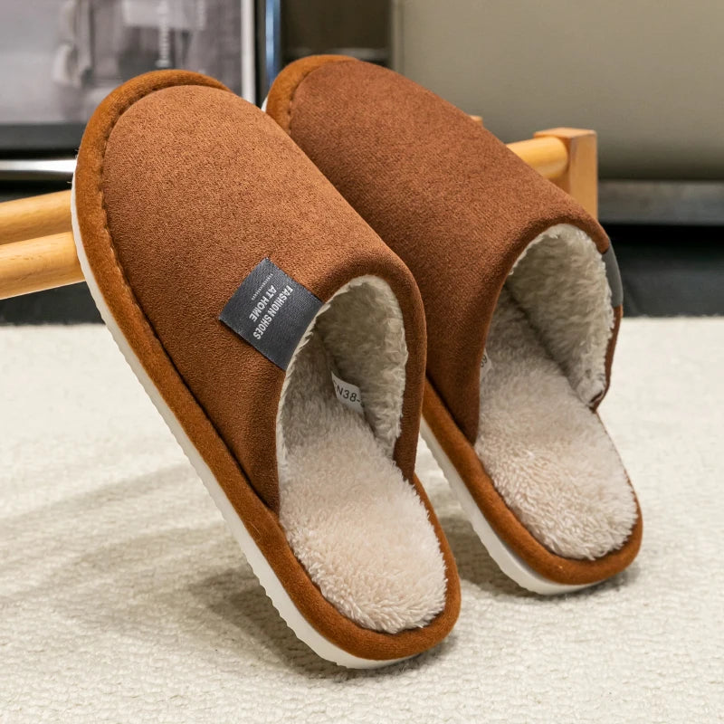 Household Indoor Men's Slippers Autumn and Winter Home Floor for Guests Lightweight Quiet Non-slip Suede Fabric Couple's Sho…