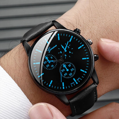 3PCS/Set Men Business Watches Casual Leather Band Analog Male's Quartz Watch Necklace Bracelet Set - image 4