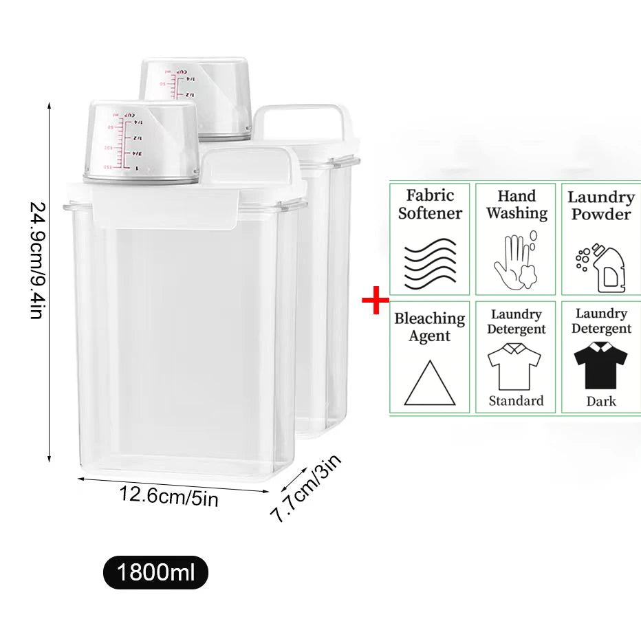 1100/1800/2300Ml Refillable Laundry Detergent Dispenser Empty Tank for Powder Softener Bleach Storage Container with Labels…
