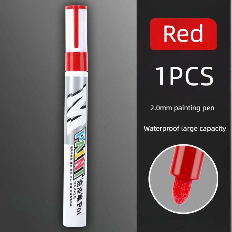 Car Paint Scratches Repair Brush Pen Waterproof Water Paint Marker Pen Car Tire Tread Care Automotive Black White Red Silver…