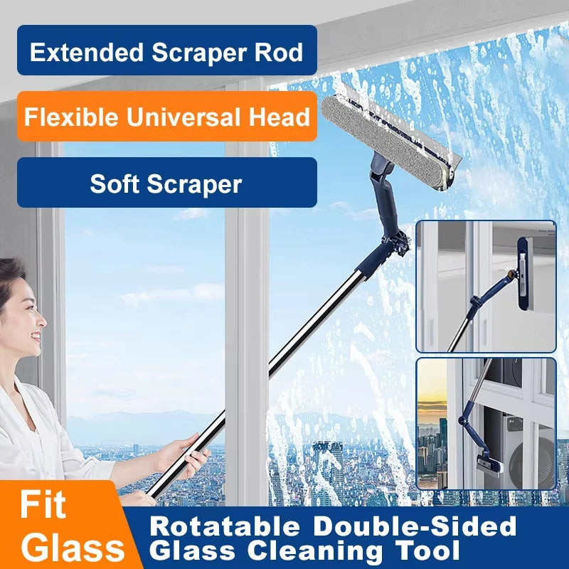 Telescopic Double-Sided Glass Cleaning Brush: Squeegee + Detail Brush 2-In-1, Wall And Floor All-Purpose Cleaning Tool