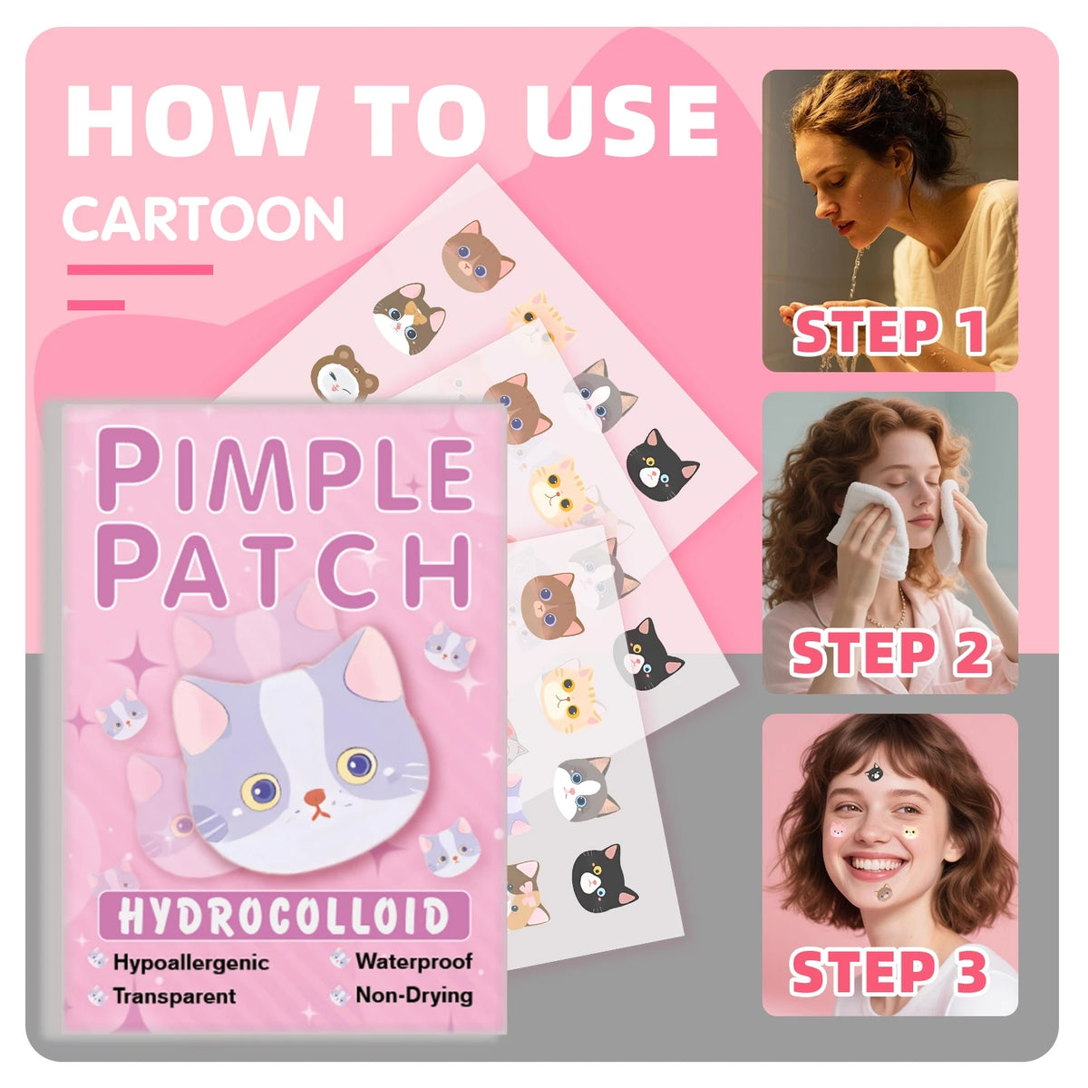 600pieces of cartoon cat acne patches, facial acne patches, concealer acne patches, and pimples patches. Ultra-thin and brea…