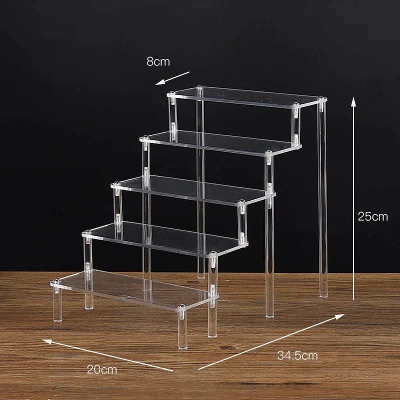 1-5 Tier Acrylic Display Stand Clear Display Riser Rack for Cupcake Perfume Doll Décor Organizer Amiibo Funko POP Figures DC…