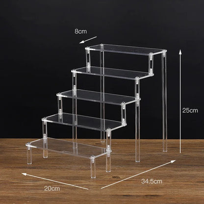 1-5 Tier Acrylic Display Stand Clear Display Riser Rack for Cupcake Perfume Doll Décor Organizer Amiibo Funko POP Figures DC…