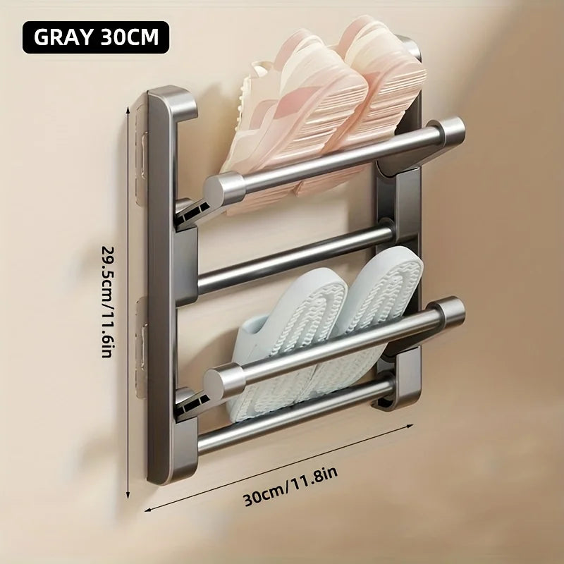Bathroom slipper rack, wall mounted, non perforated, shoe rack behind the bathroom door, drainage multi-layer folding shoe s…