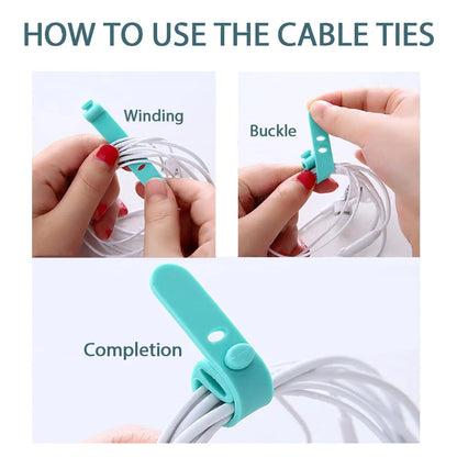 20/12/4PCS Cable Ties Cord Organizer Management Silicone Wire Holder Straps Zip Clips Reusable Tie Wraps Keeperwinder Rubber…