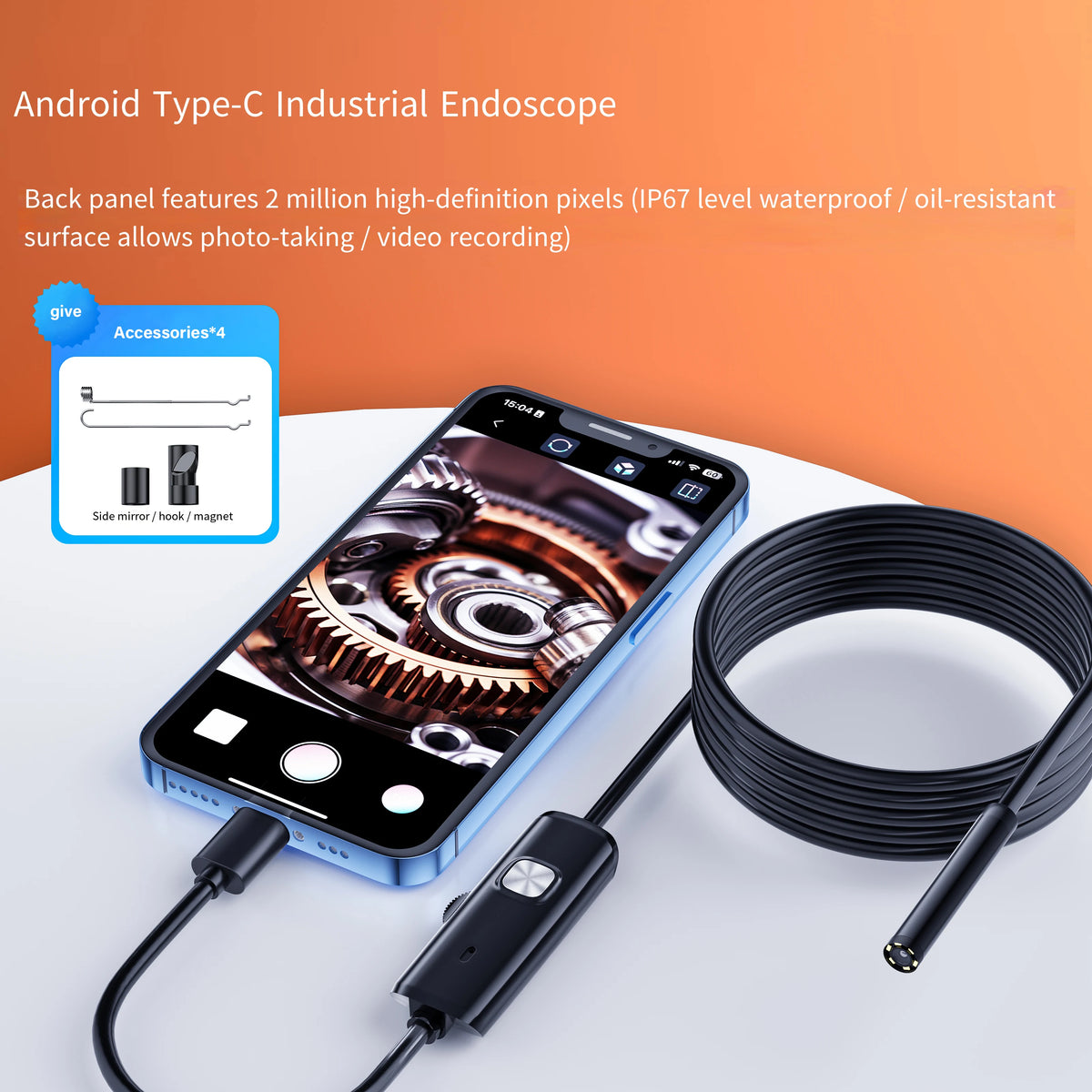7.0MM TYPE-C Endoscope Camera IP67 Waterproof 6 LEDs Adjustable USB Android Flexible Inspection Borescope Cameras for Phone…
