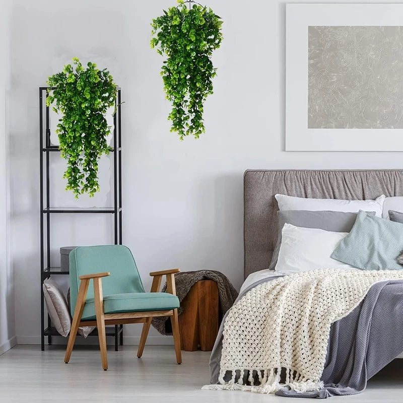 1Pcs Artificial 5Forks Rattan Eucalyptus Wall Hanging Simulation Greenery Fake Hanging Plants Vine Diy Home Outdoor Decor Pl…