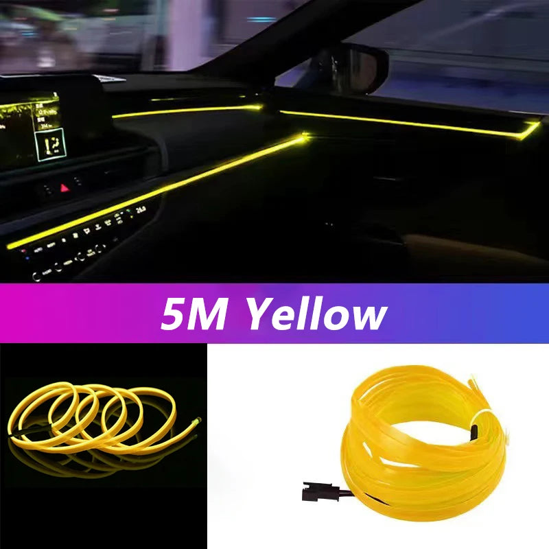 5M Car Interior Led Strip Light Neon EL Wiring Decorative Lamp For Auto DIY Flexible Ambient Light USB Party Atmosphere Diod…