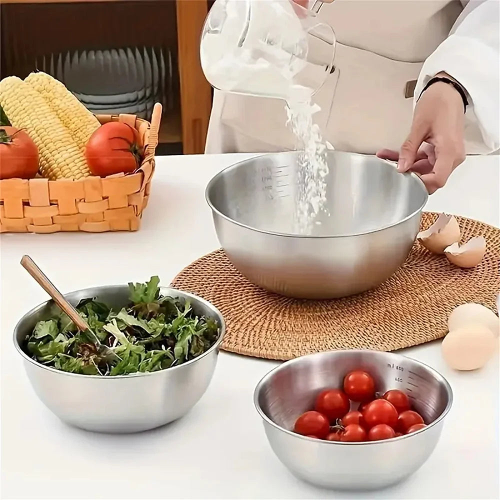 1-3 Stainless Steel Bowl Set with Scale for Cooking Baking Food Storage Large Capacity Mixing Bowls for Home Kitchen Essenti…