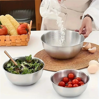 1-3 Stainless Steel Bowl Set with Scale for Cooking Baking Food Storage Large Capacity Mixing Bowls for Home Kitchen Essenti…