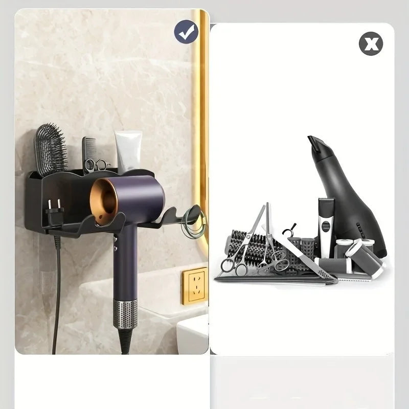 1pc Hair dryer storage rack, non perforated bathroom wall mounted bracket, bathroom air duct storage - image 5