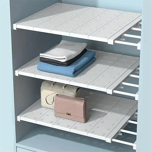 White Expandable Divider Punch-free Retractable Layers Board for Wardrobe Storage Kitchen and Bathroom Shelf Dormitory Divid…
