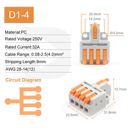 5PCS Fast Wire Connector Push-in Electrical Terminal Block Universal Splicing Wiring Cable Connectors For Cable Connection S…