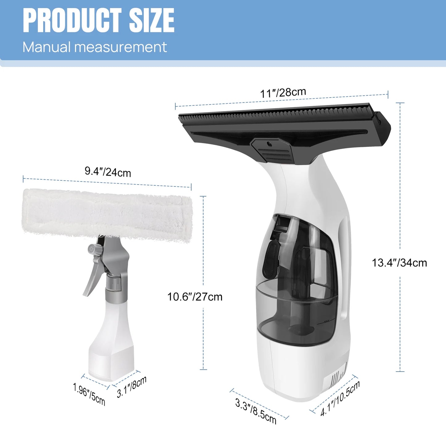 Cordless Window Vac with 2000pa, Efficiently Streak-Free Cleaning, Running Time: 50-60 Min, 3.8V Electric Window Vacuum Clea…