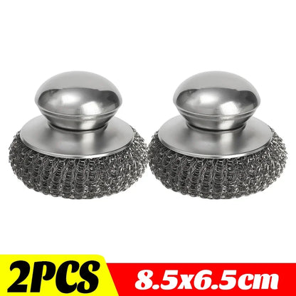 1-10PCS Stainless Steel Pot Brush with Handle Heavy Duty Dishwashing Wire Ball Metal Scrubber for Home Kitchen Cleaning Tool…