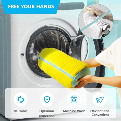 Durable Shoe Washing Machine Bag for All Shoe Types-Yellow with Blue Zipper,Ideal for Sneakers and Casual Shoes,Laundry Wash…