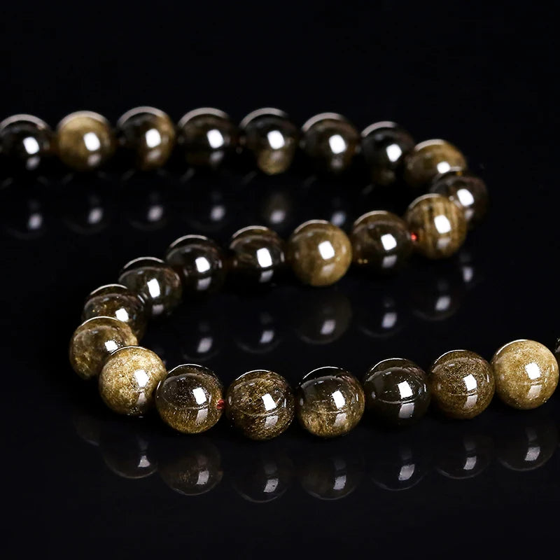 Natural Stone Golden Obsidian Bead Irisation Round Loose Spacer 4 6 8 10 12mm For Jewelry Making Diy Bracelet Necklace Acces…