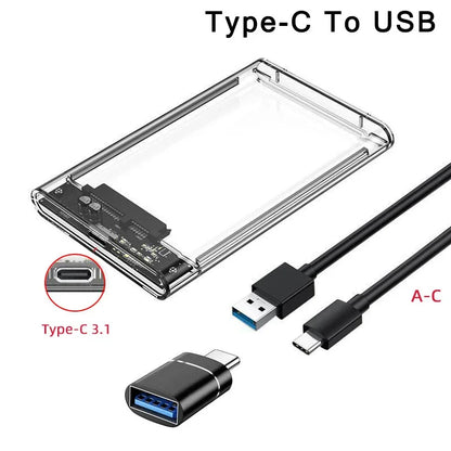 USB 3.0/Type C HDD Enclosure 2.5 inch SATA SSD External Hard Drive Case with 5Gbps Transfer Speed Clear Harddisk Boxs Tool-F…