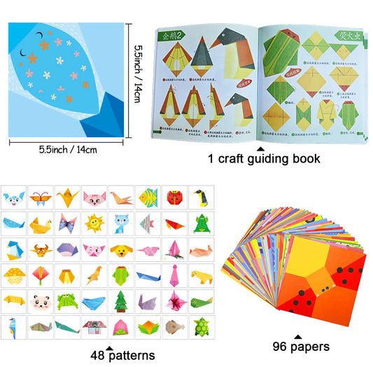 Origami Kit 30/96 Sheets Origami Paper Craft Guiding Book DIY Art Craft Projects Supplies for Beginners Children Kids Boys G…