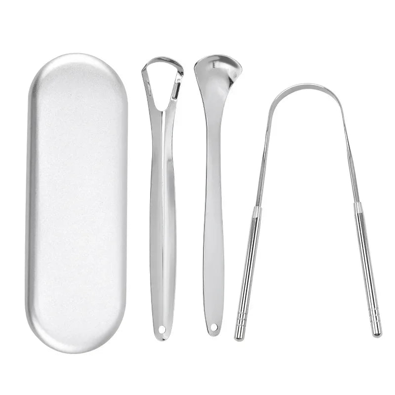 Premium 1pcs/3pcs Metal Tongue Scraper Cleaner for Adults & Kids Portable Stainless Steel Tongue Scrapers Brushes for Removi…